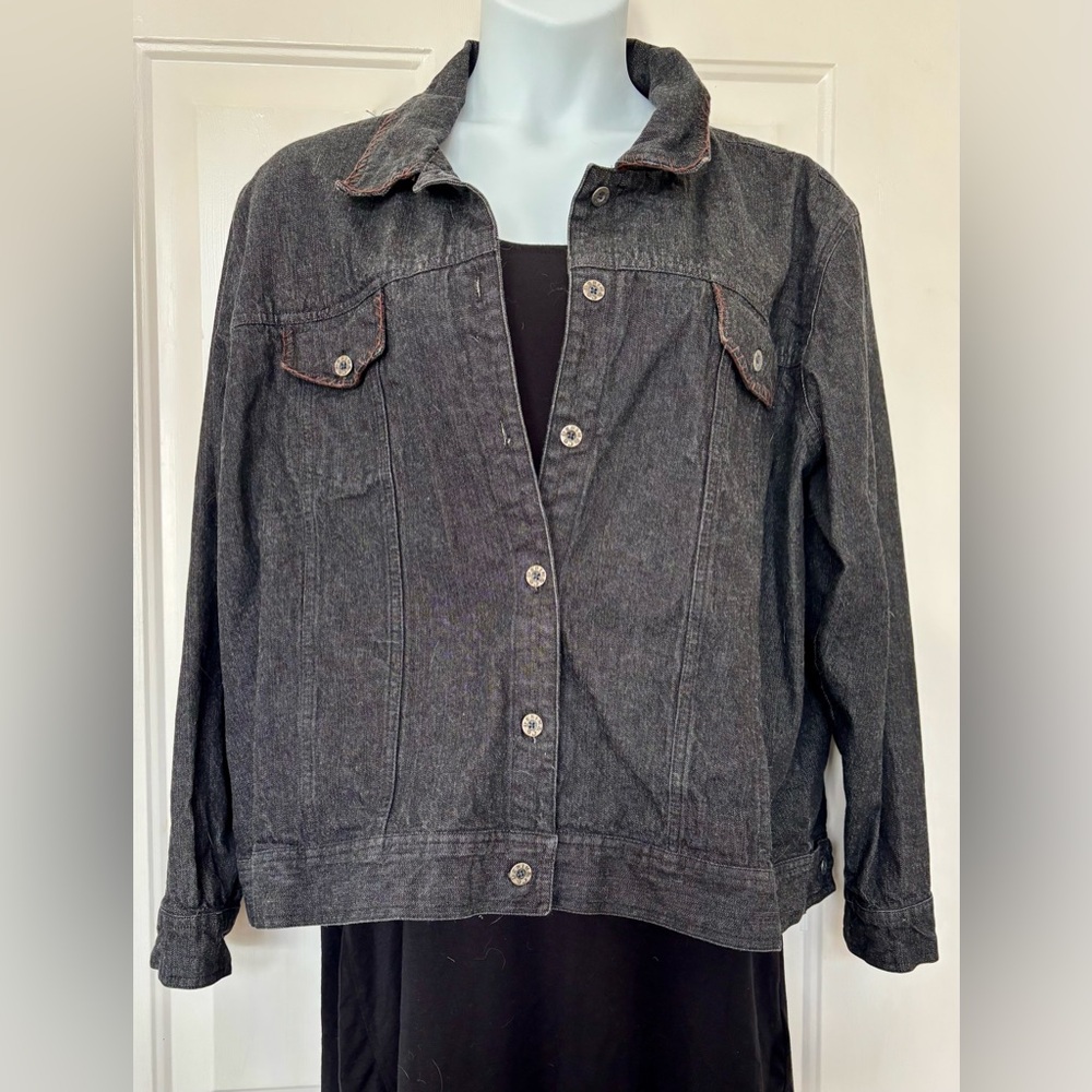 Denim & Co Black Denim Jacket 2X - Picture 2 of 6